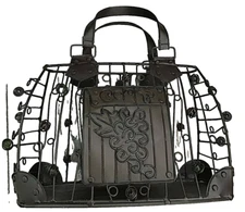 Metal Wine Cork Holder Handbag Purse Epic Grapes Wire Display Beaded Basket