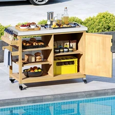 Outdoor Grill Carts with Storage Cabinet Food Preparation Cart Dining Table Cart
