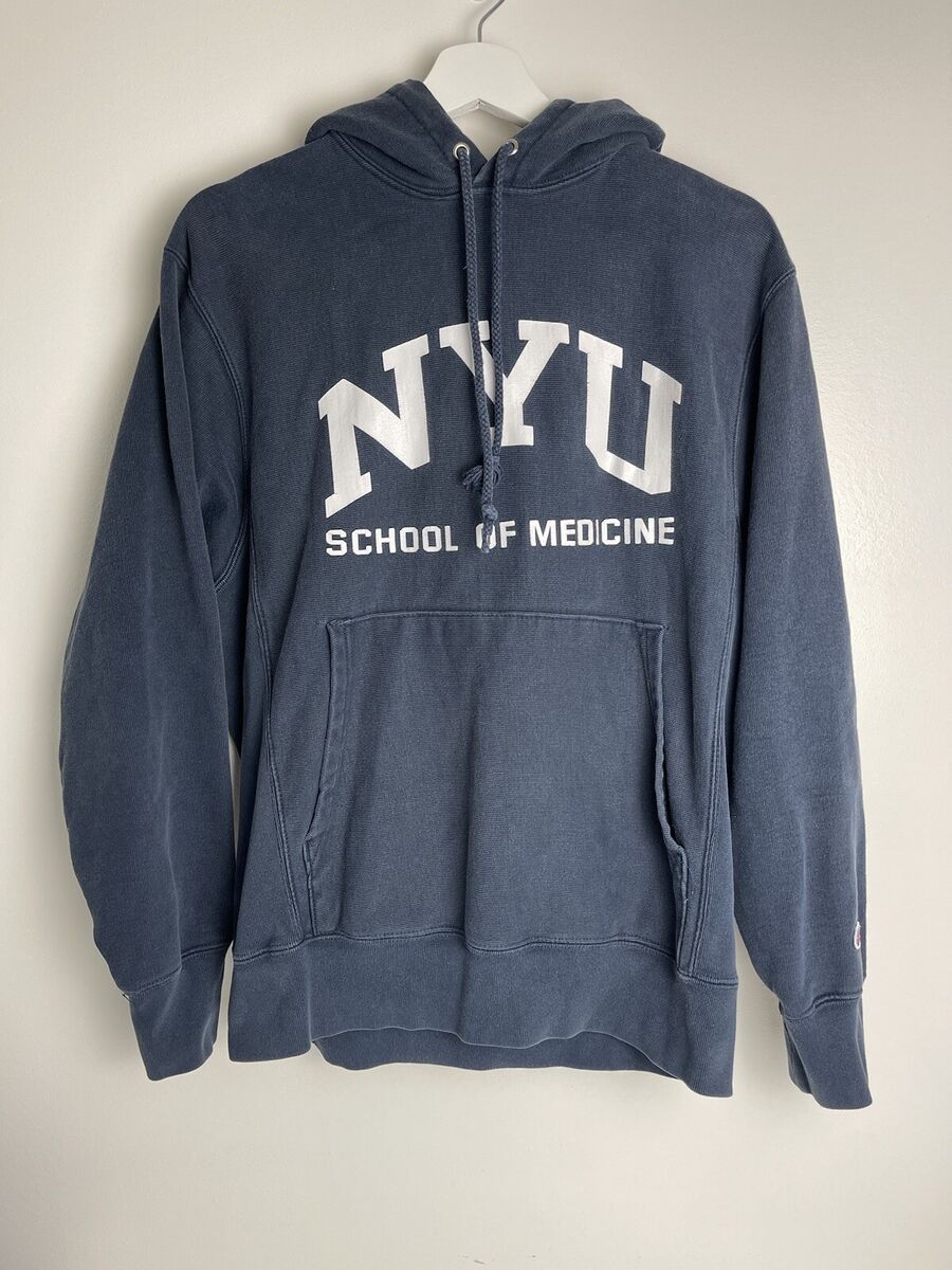 Vintage Champion Reverse Weave NYU Sweatshirt Hoodie Men's S Navy Medecine