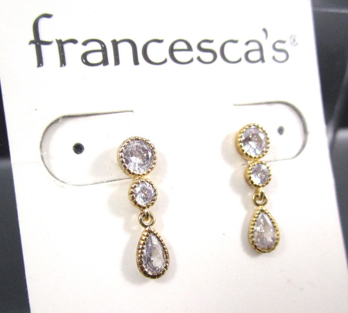NWT FRANCESCA'S Dangling Gold Tone Clear Cubic Zirconia Post