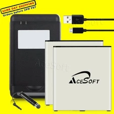 High Grade 2x 3700mAh Battery Charger Cable f Samsung Galaxy J3 Emerge SM-J327P