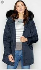 + Debenhams Maine New England Women's Fur Hood Lux Coat Navy Blue Size 14uk :