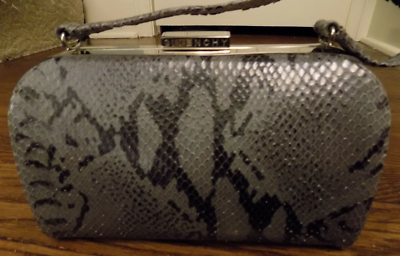 Vtg Givenchy Python Snake skin Gray Black Top Handle Metal Framed
