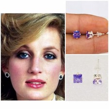 PRINCESS DAINA QUUEN Studs - 925 STERLING SILVER PLATED BLUE SQUARE EARRINGS 5MM