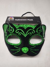 Masquerade Mask Venetian/Party/Mardi Gras/Halloween Costume Cat/Black/Green NEW
