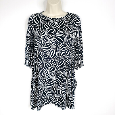 Houglass Lilly Tunic Blouse Womens XS / S Black White Stretch 3/4 Sleeve Relaxed