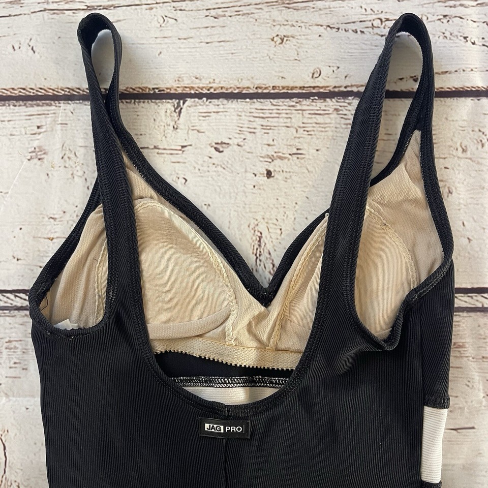 Jag Pro Womens Swimsuit Black Blue 1 Pc Built In Bra Hi Cut Thigh USA