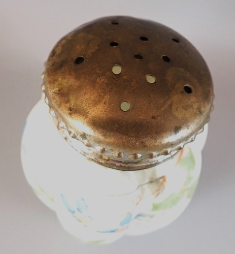 Gillinder & Sons Sugar Shaker or Muffineer Satin Glass Pale Green Floral 1890's - Picture 3 of 11