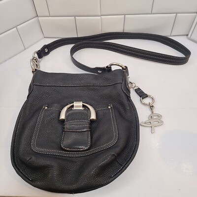 B MAKOWSKY BLACK PEBBLED LEATHER CROSSBODY PURSE