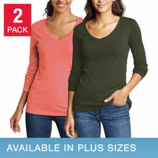 NWT Eddie Bauer 2 Pack  Ladies V-Neck Pullovers. Perfect Pre-washed Cotton NWT
