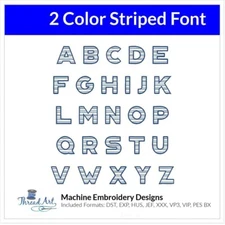 Threadart Machine Embroidery Design 2 Color Striped BX Alphabet Loaded on USB