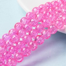 50 Crackle Glass Beads 8mm Pink Veined Bulk Jewelry Supplies Mix
