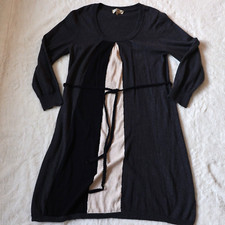 Camellia Cashmere Blend Gray Colorblock Dress Sz M Belt 3/4 Sleeves 