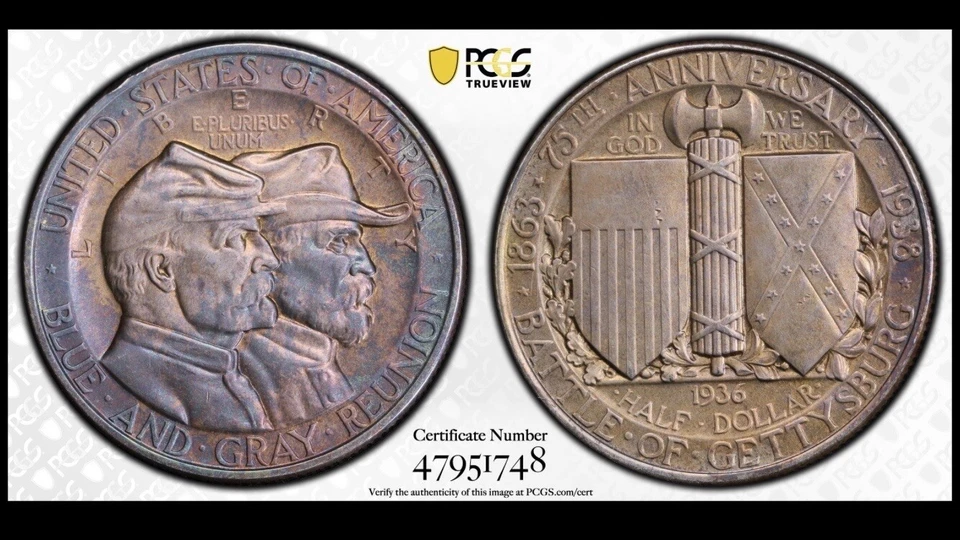 1936 Gettysburg Half Dollar Commemorative PCGS GENUINE TRUEVIEW Amazing Color 🔥 - Image 2 of 4