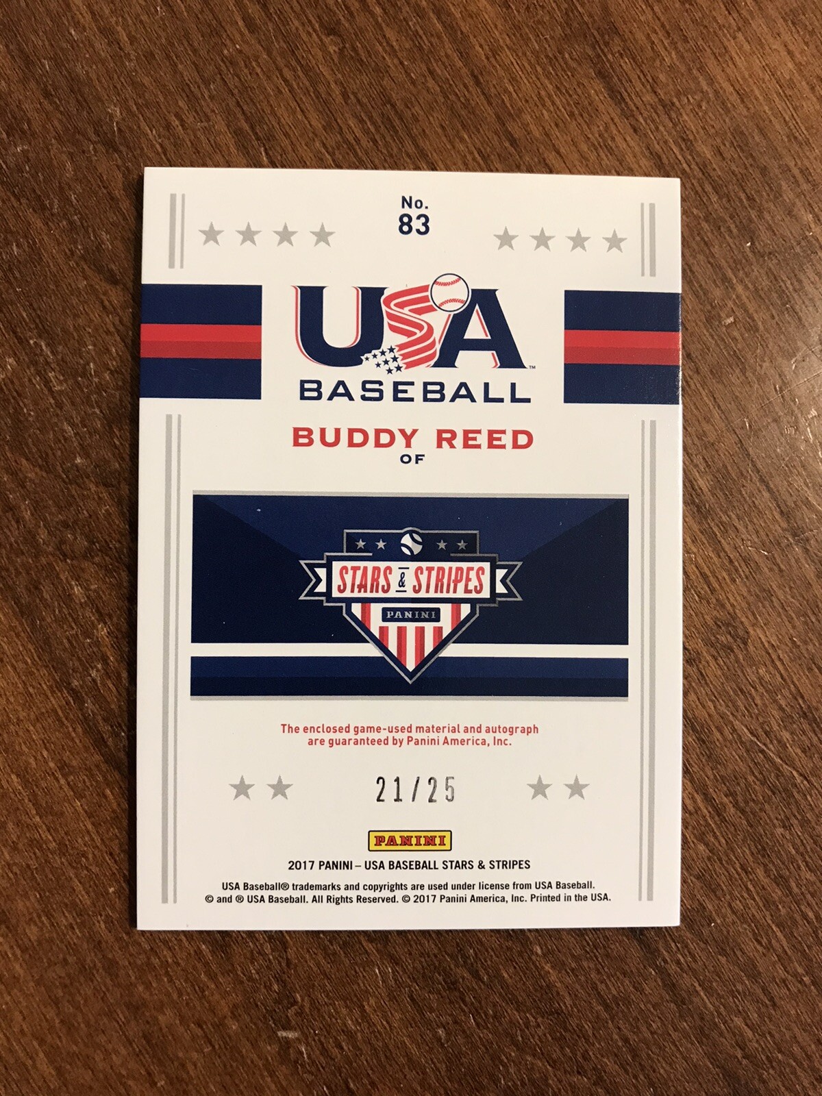 Buddy Reed 2017 USA Baseball Silhouette Auto Game Used Bat #83 Padres A's /25 view 2