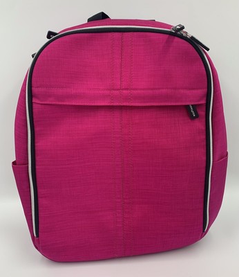pink backpack with laptop compartment
