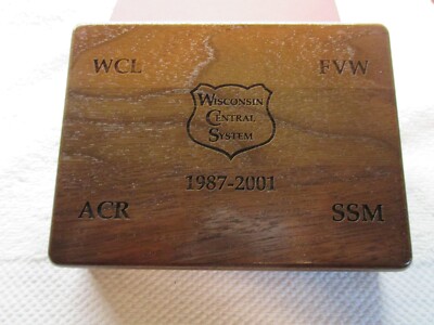 Wisconsin Central System Walnut  Hinged Lid Box with 2 Card Decks