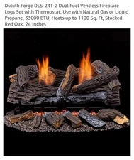 DLS-24T-2 Dual Fuel Ventless Fireplace Logs Set with Thermostat