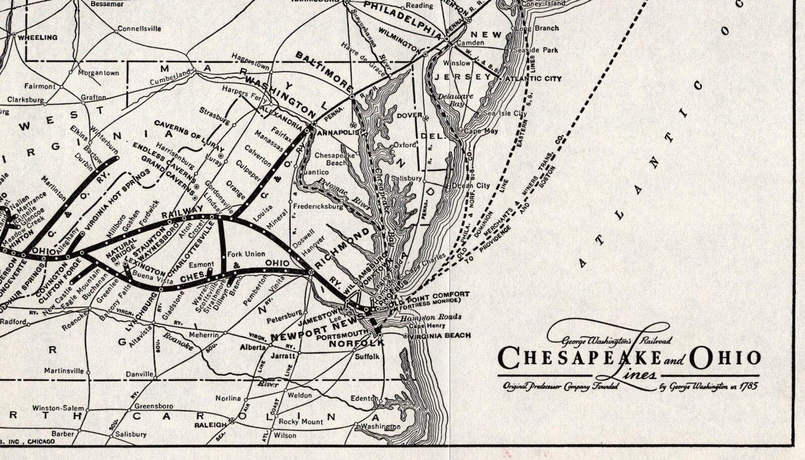 1940 Antique CHESAPEAKE & OHIO Railroad Map Vintage C & O Railway Map