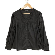 Target Blouse Womens 18 Black Woven Stripe Embroidered V Neck Long Sleeve Tunic