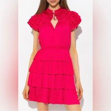 NWT ULLA JOHNSON Bright Satin Ruffled V-Neck Vesna Dress In Orchid Sz. 0