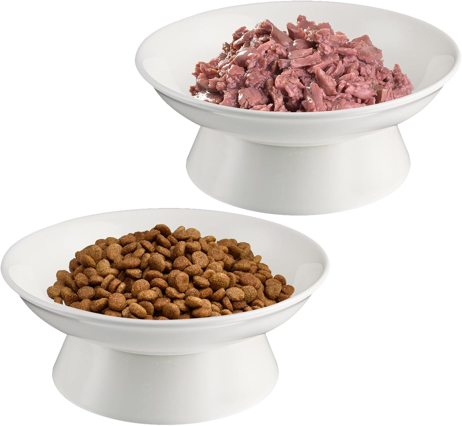 Ciotole Rialzate per Gatti in Ceramica 15,3cm - Set da 2 Pezzi Anti-Vomito