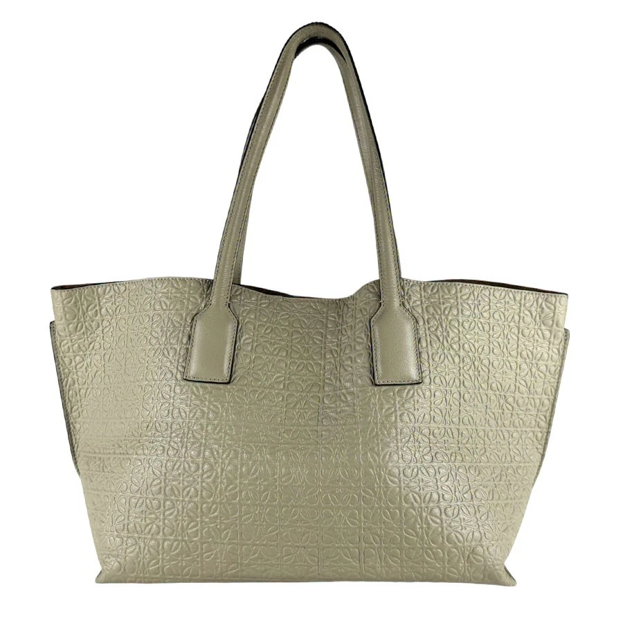 Loewe — Auth LOEWE Anagram Handbag Tote Bag Beige Leather - z9669