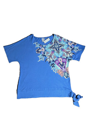 NWT! CHICO's Size 2 (Lg) Floral Tie Front Tee Beautiful Color Ocean Ridge