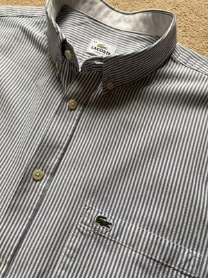 LACOSTE CLASSIC FIT BLUE NAUTICAL STRIPE LONG SLEEVE SHIRT FR 44 XL XXL  2XL