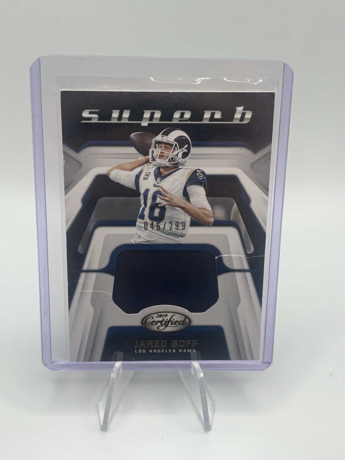 2019 Panini Certified - Superb Swatches Jared Goff #SU-JG /299 (MEM)