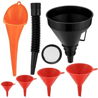 6-tlg. Kunststoff Trichter Set, Langhals KFZ in Orange, Schwarz, Rot
