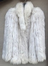 Vintage Edelson Blue Fox Fur Coat Jacket Real Genuine White Cream 1970s 80s S14