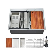 25 x 22 Inch Kitchen Sink, Drop In Stainless Steel Single Bowl Workstation Si...