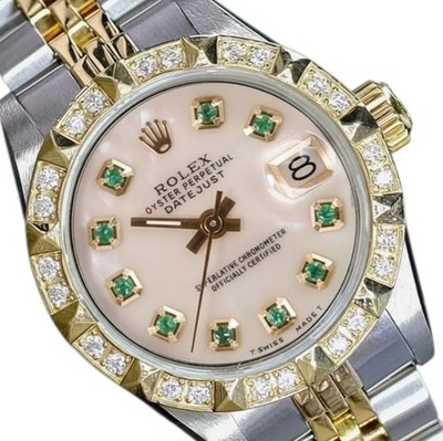 Rolex Datejust Two-Tone 14KY Gold & Steel White Mother of Pearl Emerald Watch