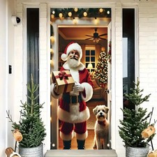 Santa Claus Door Cover Banner 71 x 35 Inch Christmas Porch Decoration with Gi...