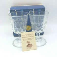 Pedestal Liberty Bell Glasses 1776-1976 Vintage Clear "200 Years Ago" Set of 2