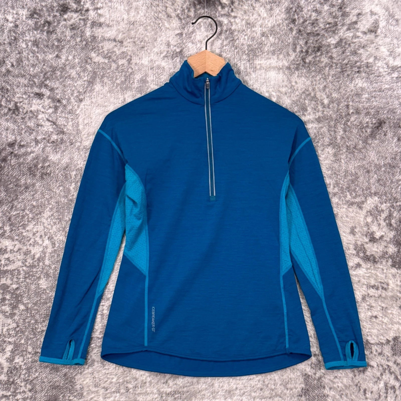 Icebreaker GT Base Layer Small Womens 200 Lightweight Merino Blue Half Zip