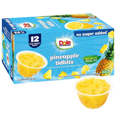Pineapple Tidbits with No Sugar Added -  Fruit Bowls Snacks - 4 oz Fruit Bowls -