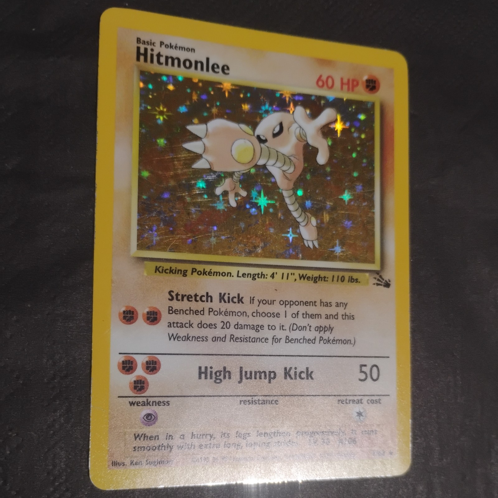 Hitmonlee Holo Fossil 7/62 Unlimited Rare Pokemon LP Condition