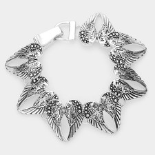 Silver Plated Angel Wing Wings Charm Bracelet Magnetic Clasp Religious