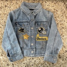 Pittsburgh Steelers Jacket Kids M 5 Denim Blue Football Button Snaps Youth