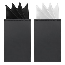 Men's Pre-Folded Pocket Square Black White for Wedding No Black 1 white 1