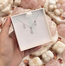 925 Sterling Silver CZ Necklace Earrings Set Women Jewelry Gift Box Wedding