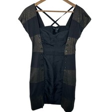 Marc by Marc Jacobs Silk Metallic Striped Mini Dress Black Gold Y2K 2010s