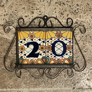 TWO Mexican HOUSE NUMBER 20 Tiles & Iron Frame Horizontal