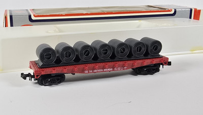Model Power N Scale 7094 Southern SOU Red Flat Car Cable Coil Spool Load 1960s