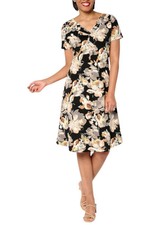 Isaac Mizrahi Live Women's Scuba Crepe Twist Front Dress Black Floral