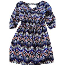 tribal boho Dress Feminine BeBop Aztec retro casual earthy art Casual Beach MED