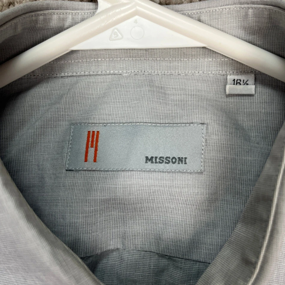 Camisa social masculina Missoni cinza manga longa bolso com botões tamanho formal 16.5 42 - Imagem 4 de 4