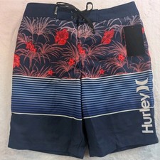 Hurley Boys Youth Size 16/28 Above Knee 9" Inseam Board Shorts Swim Navy NWT